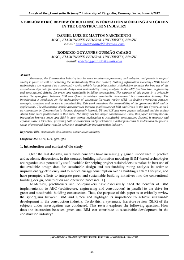 (PDF) A Bibliometric Review of Building Information Modeling and Green ...