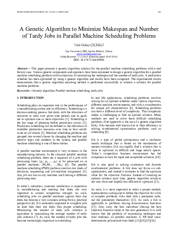 (PDF) A Genetic Algorithm To Minimize Makespan and Number of Tardy Jobs ...