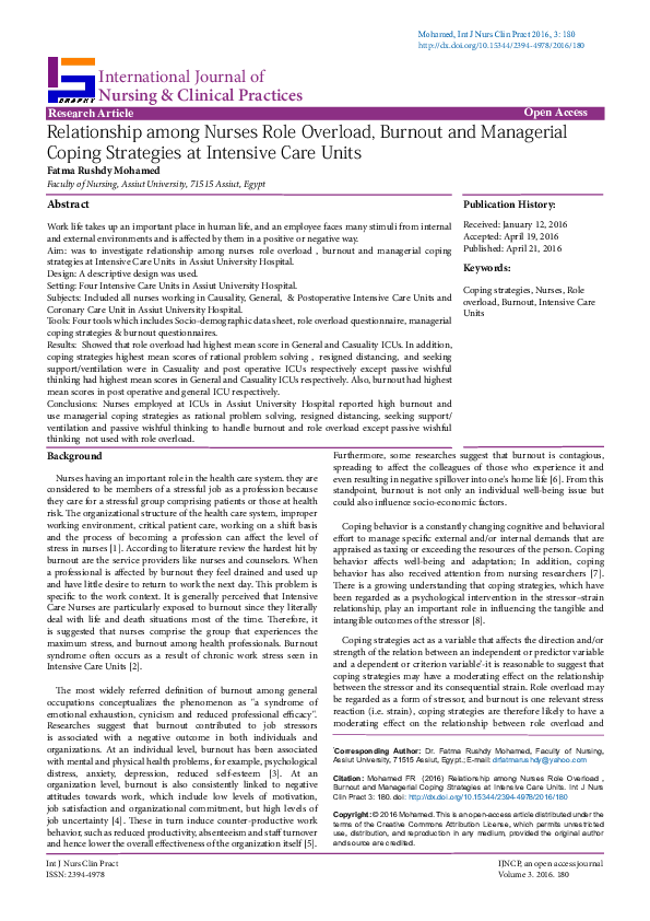 (PDF) Relationship among Nurses Role Overload, Burnout and Managerial ...