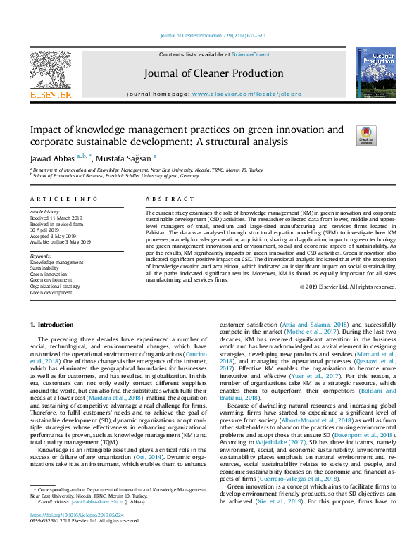 (PDF) Impact of knowledge management practices on green innovation and ...