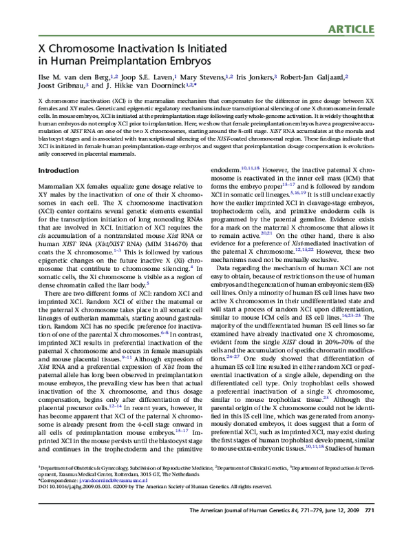 (PDF) X Chromosome Inactivation Is Initiated in Human Preimplantation ...