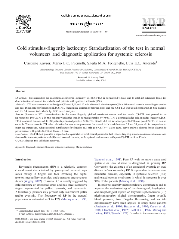 (PDF) Cold stimulus-fingertip lacticemy: Standardization of the test in ...