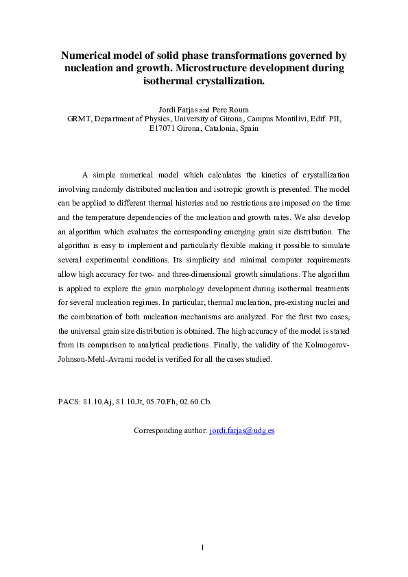 (PDF) Numerical model of solid phase transformations governed by ...