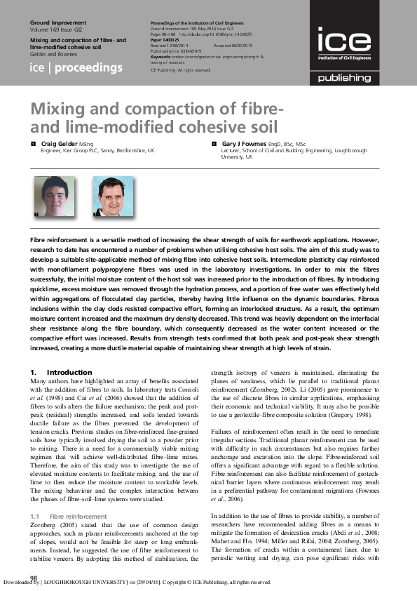 (PDF) Mixing and compaction of fibre- and lime-modified cohesive soil