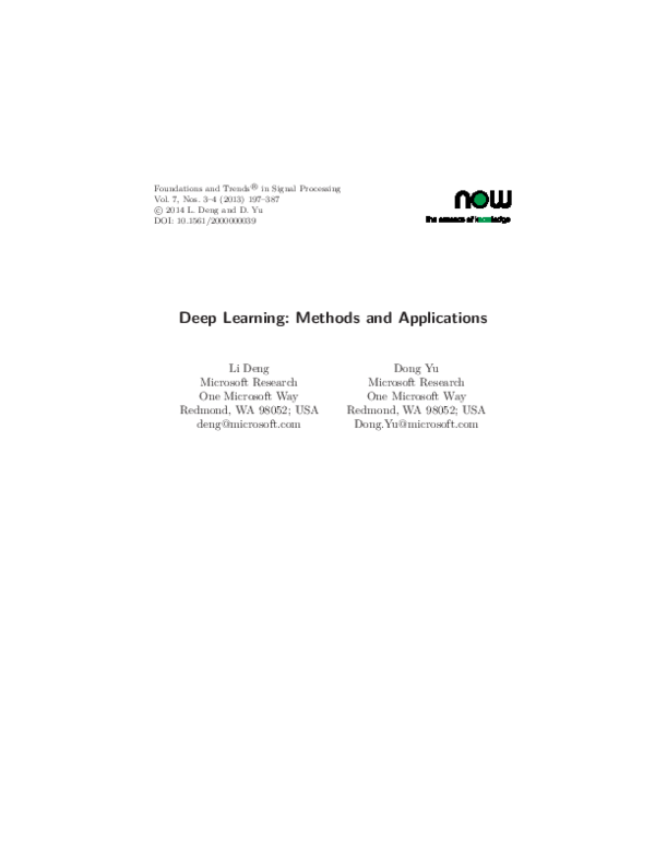 (PDF) Deep Learning: Methods and Applications