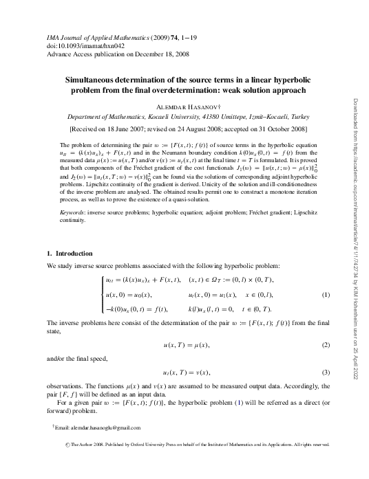 (PDF) Simultaneous determination of the source terms in a linear ...