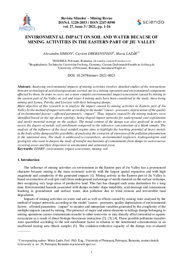 (PDF) Environmental Impact on Soil and Water Because of Mining ...