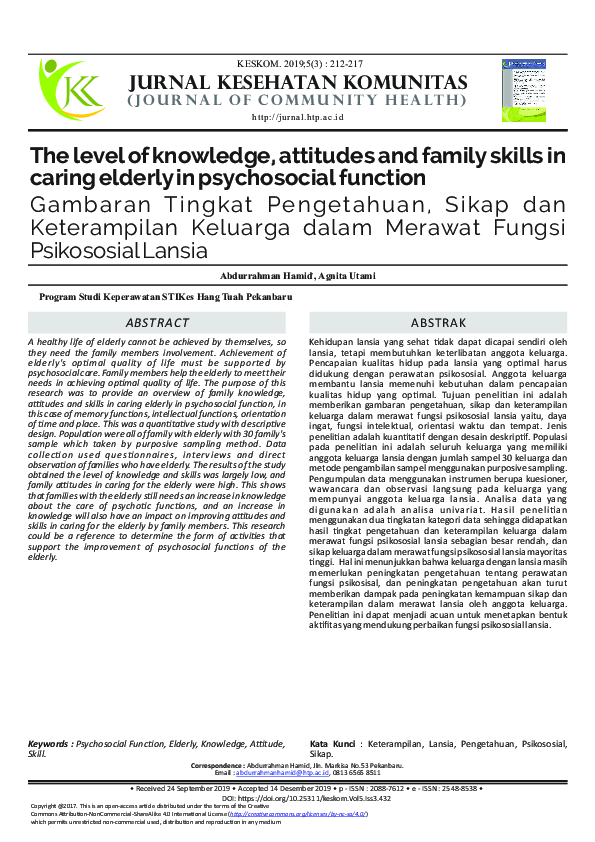 (PDF) The level of knowledge, attitudes and family skills in caring ...