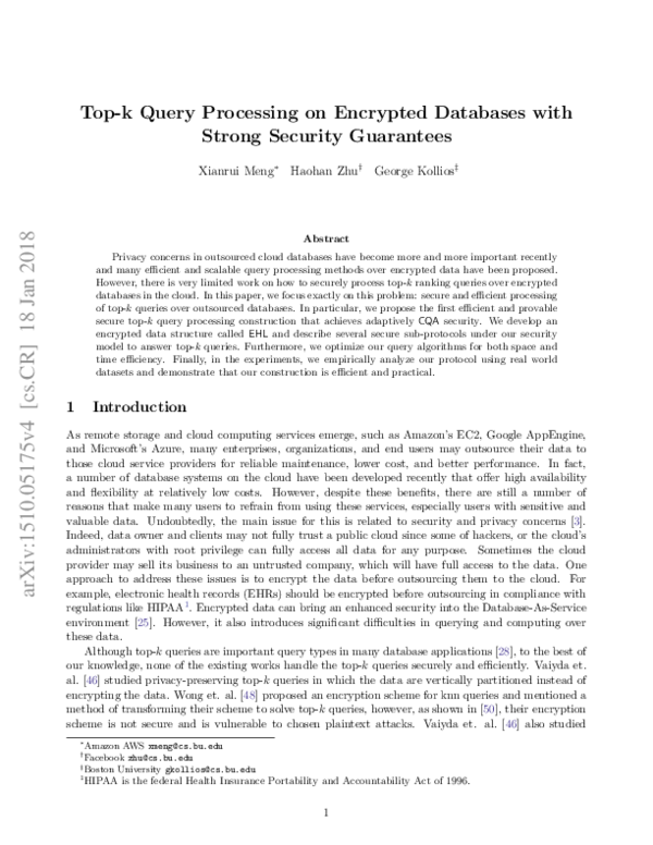 (PDF) Top-k Query Processing on Encrypted Databases with Strong ...