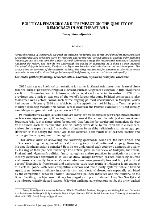 (PDF) Political Financing and It’s Impact on The Quality of Democracy ...