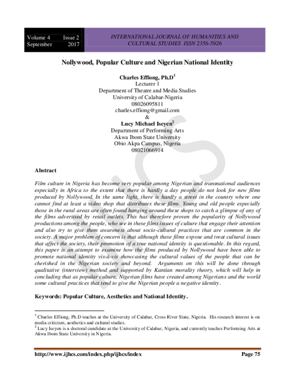 (PDF) Nollywood, Popular Culture and Nigerian National Identity