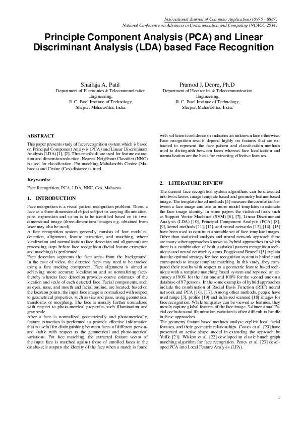 (PDF) Principle Component Analysis (PCA) and Linear Discriminant ...