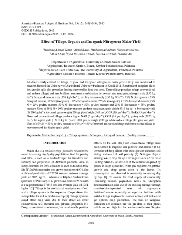 (PDF) Effect of Tillage , Organic and Inorganic Nitrogen on Maize Yield