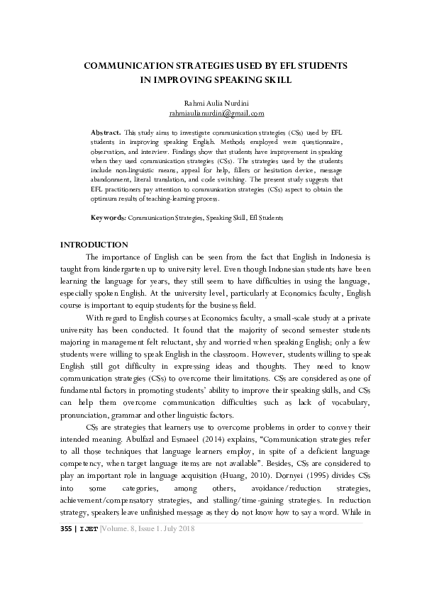 (PDF) Communication Strategies Used by Efl Students in Improving ...