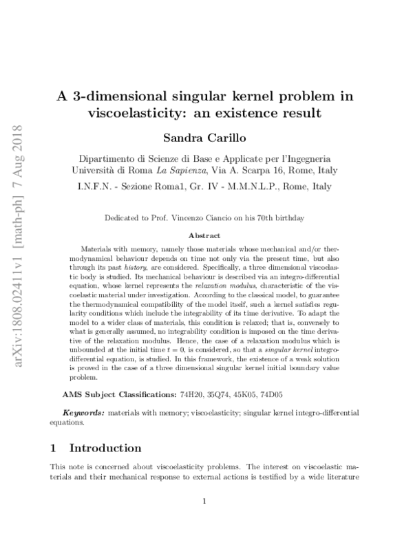 (PDF) A 3-dimensional singular kernel problem in viscoelasticity: an ...