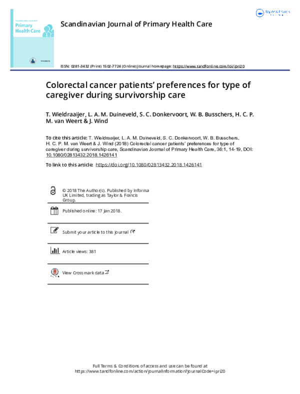 (PDF) Colorectal cancer patients’ preferences for type of caregiver ...