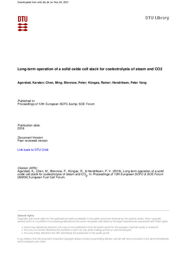 (PDF) Long-term operation of a solid oxide cell stack for ...