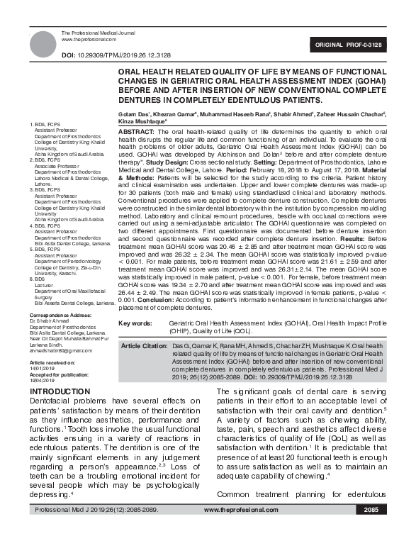 (PDF) Oral health related quality of life by means of functional ...