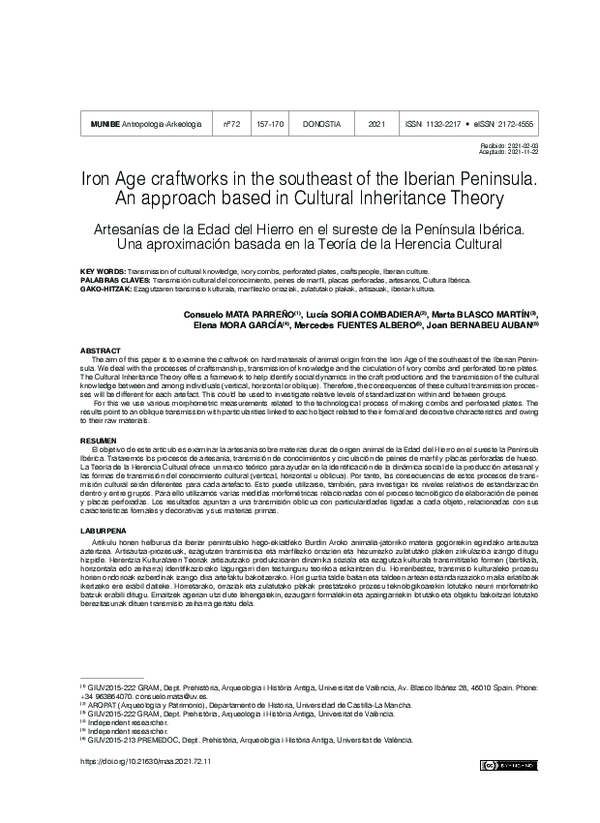 (PDF) Iron Age craftworks in the southeast of the Iberian Peninsula. An ...