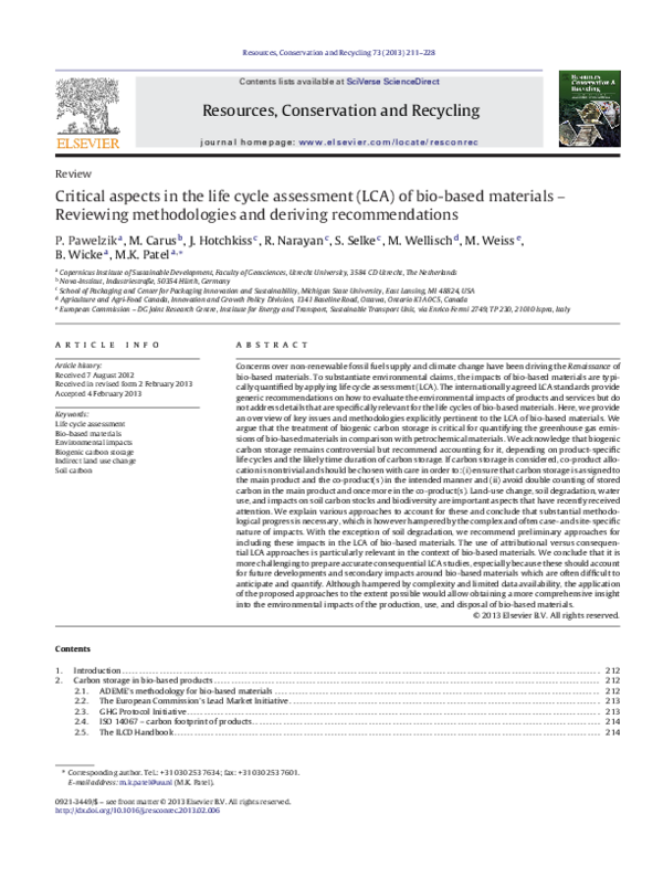 (PDF) Critical aspects in the life cycle assessment (LCA) of bio-based ...
