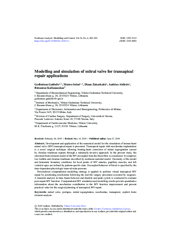 (PDF) Modelling and simulation of mitral valve for transapical repair ...
