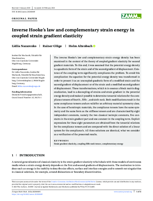(PDF) Inverse Hooke's law and complementary strain energy in coupled ...