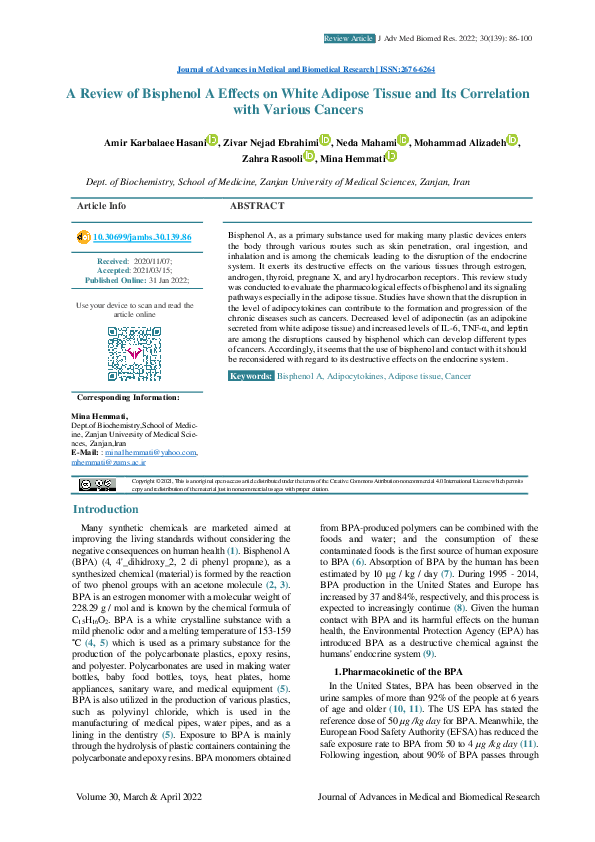 (PDF) A Review of Bisphenol A Effects on White Adipose Tissue and Its ...
