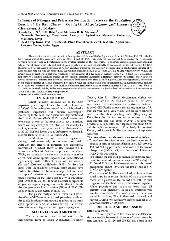 (PDF) Influence of Nitrogen and Potassium Fertilization on Yield and ...