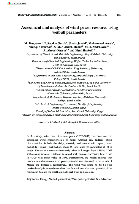 (PDF) Assessment and Analysis of Wind Power Resource Using Weibull ...