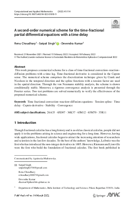 (PDF) A second-order numerical scheme for the time-fractional partial ...
