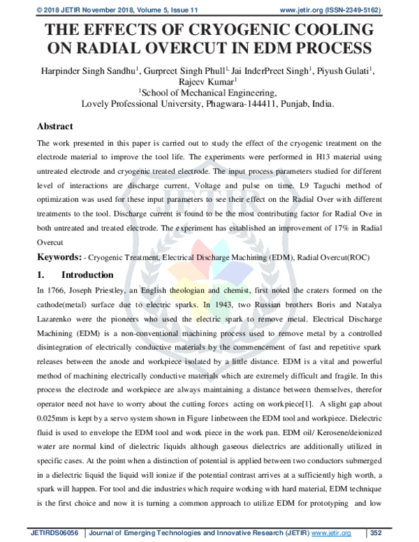 (PDF) The Effects of Cryogenic Cooling on Radial Overcut in Edm Process