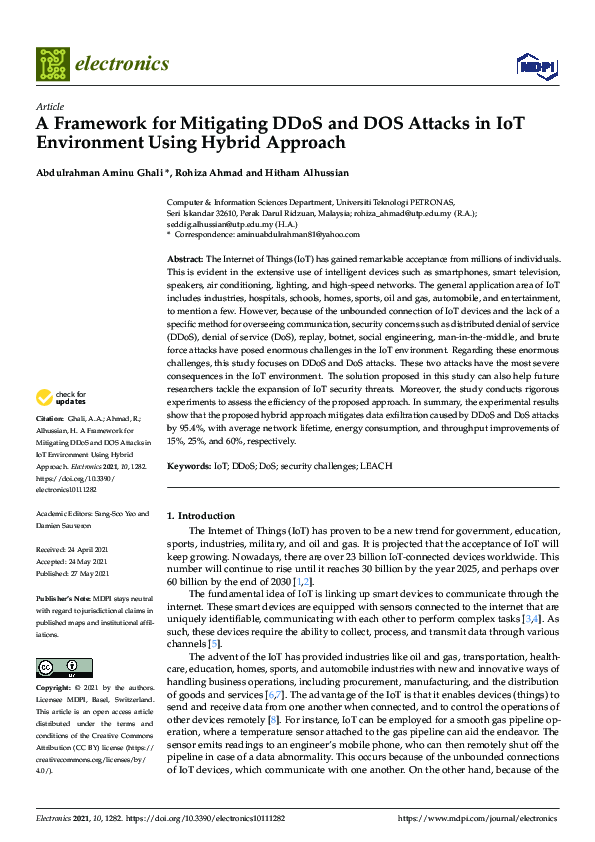 (PDF) A Framework for Mitigating DDoS and DOS Attacks in IoT ...