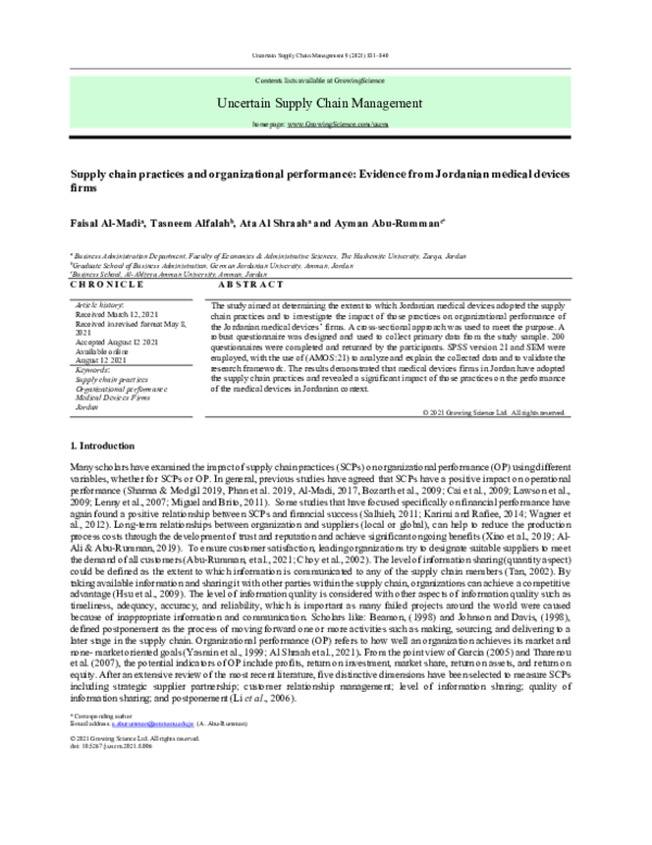 (PDF) Supply chain practices and organizational performance Evidence