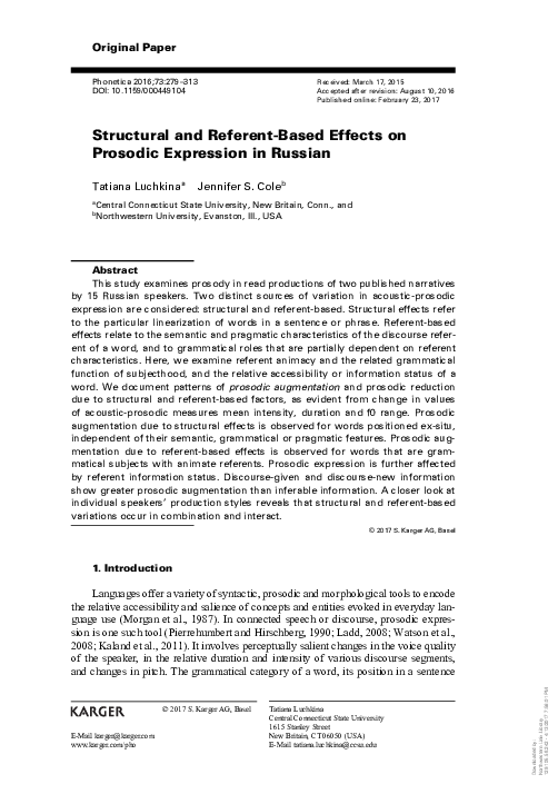 (PDF) Structural and Referent-Based Effects on Prosodic Expression in ...