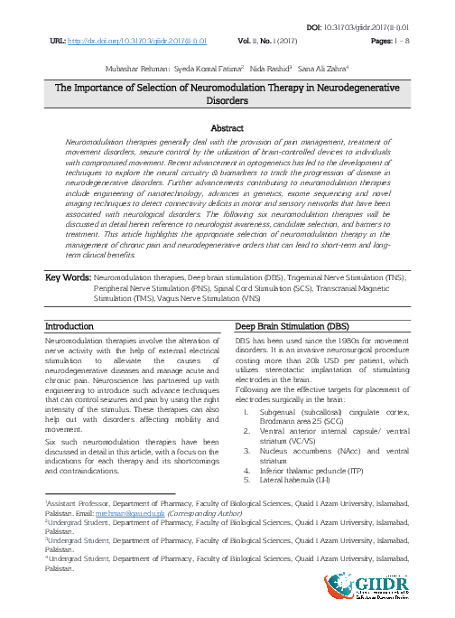 (PDF) The Importance of Selection of Neuromodulation Therapy in ...