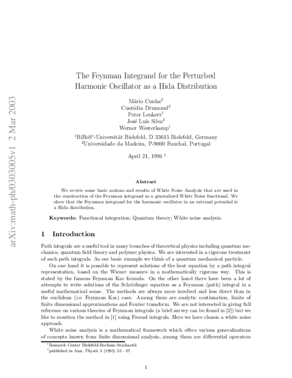 (PDF) The Feynman integrand for the perturbed harmonic oscillator as a