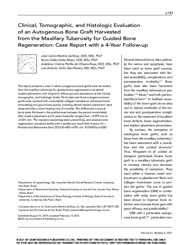 (PDF) Clinical, Tomographic, and Histologic Evaluation of an Autogenous Bone Graft Harvested
