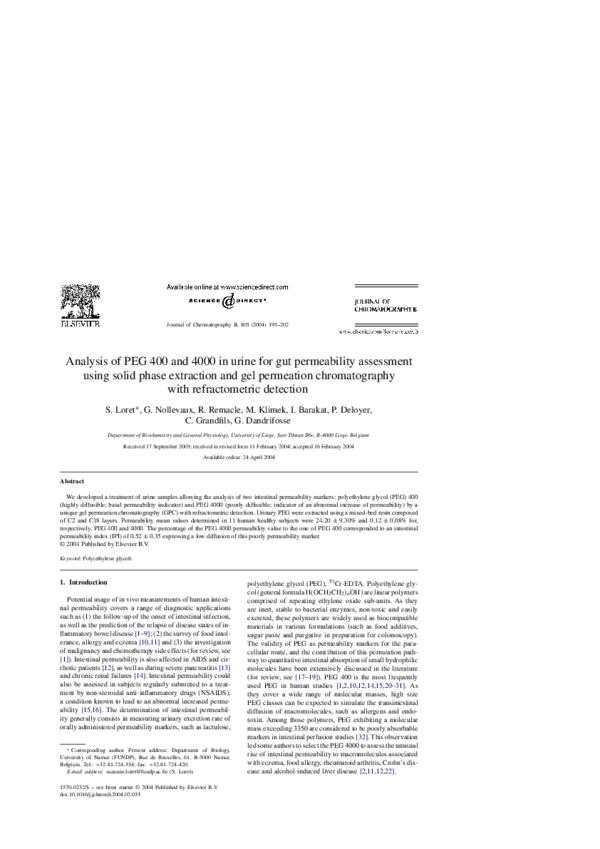 (PDF) Analysis of PEG 400 and 4000 in urine for gut permeability ...