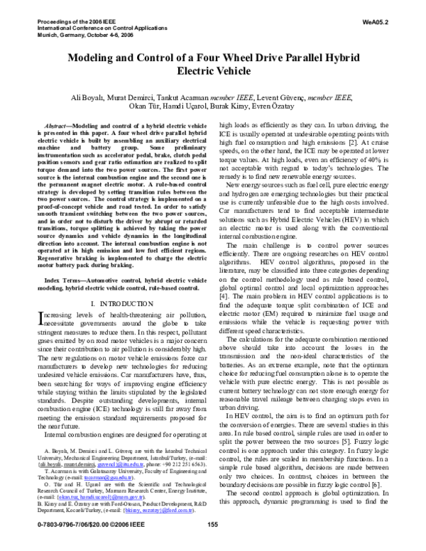 (PDF) Modeling and control of a four wheel drive parallel hybrid ...