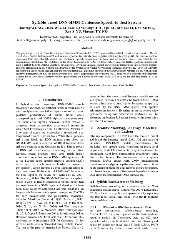 (PDF) Syllable based DNN-HMM Cantonese Speech to Text System