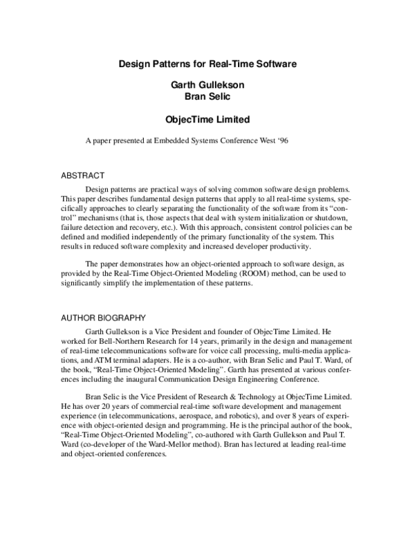 (PDF) Design patterns for real-time software