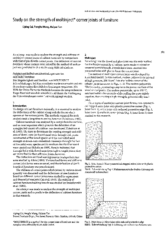 (PDF) Study on the strength of moltinject corner joints of furniture