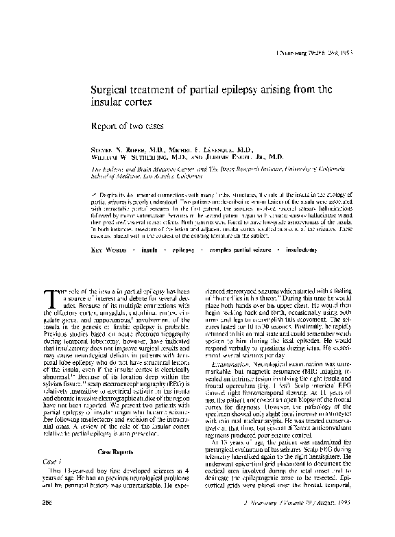 (PDF) Surgical treatment of partial epilepsy arising from the insular ...