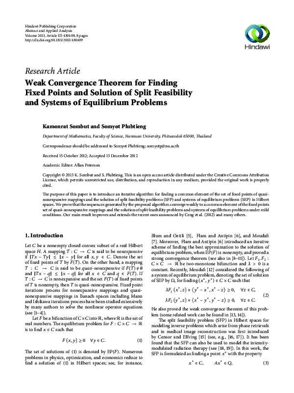 (PDF) Weak Convergence Theorem for Finding Fixed Points and Solution of ...