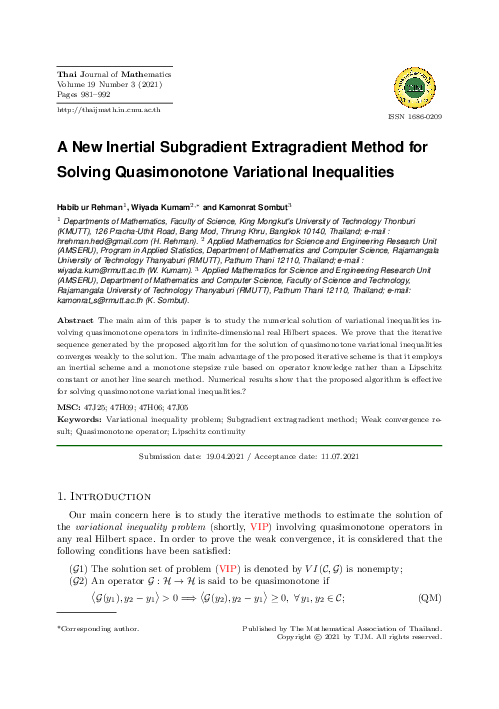 (PDF) A New Inertial Subgradient Extragradient Method for Solving ...