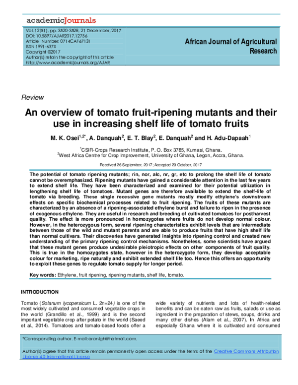 (PDF) An overview of tomato fruitripening mutants and their use in