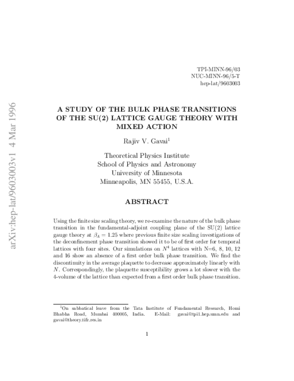 (PDF) A Study of the Bulk Phase Transitions of the SU(2) Lattice Gauge ...