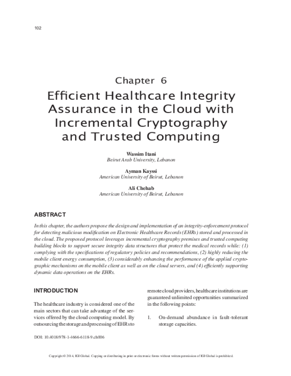 (PDF) Efficient Healthcare Integrity Assurance in the Cloud with ...