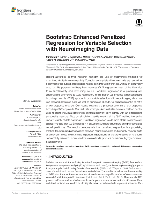 (PDF) Bootstrap Enhanced Penalized Regression for Variable Selection ...