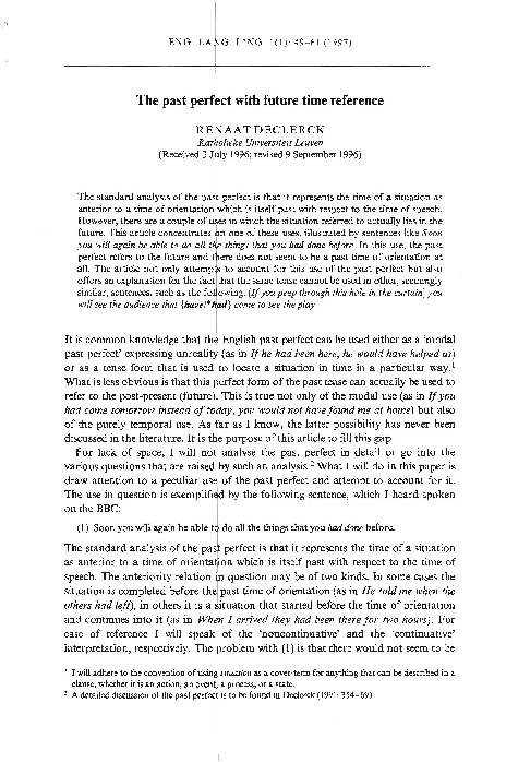  PDF The Past Perfect With Future Time Reference Renaat Declerck Academia edu